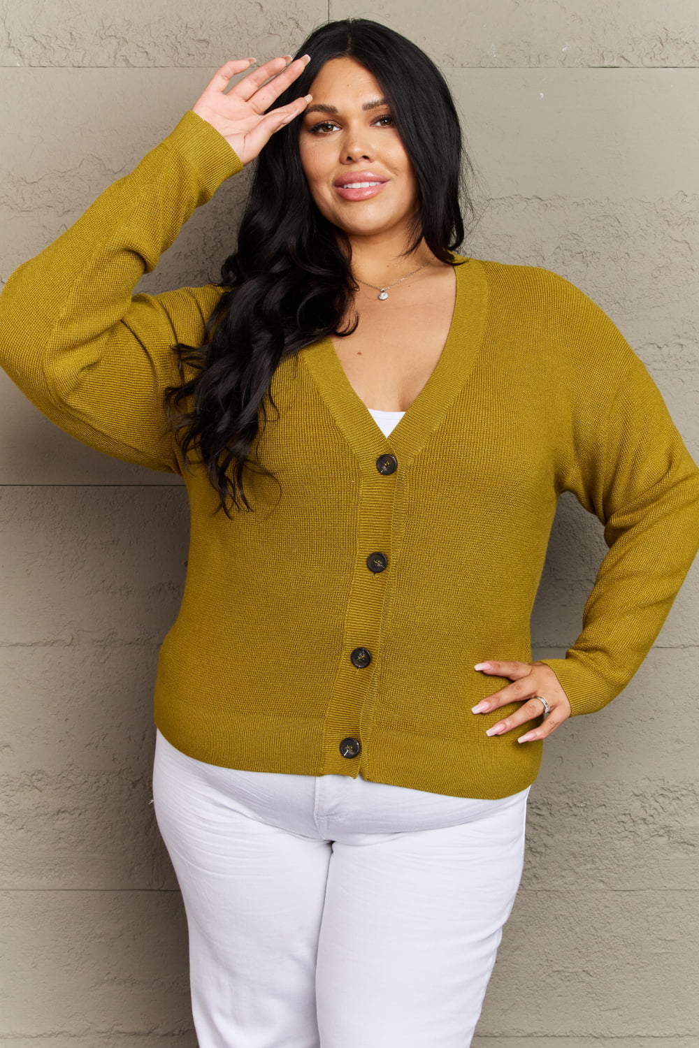 zenana kiss me tonight full size button down cardigan in chartreuse