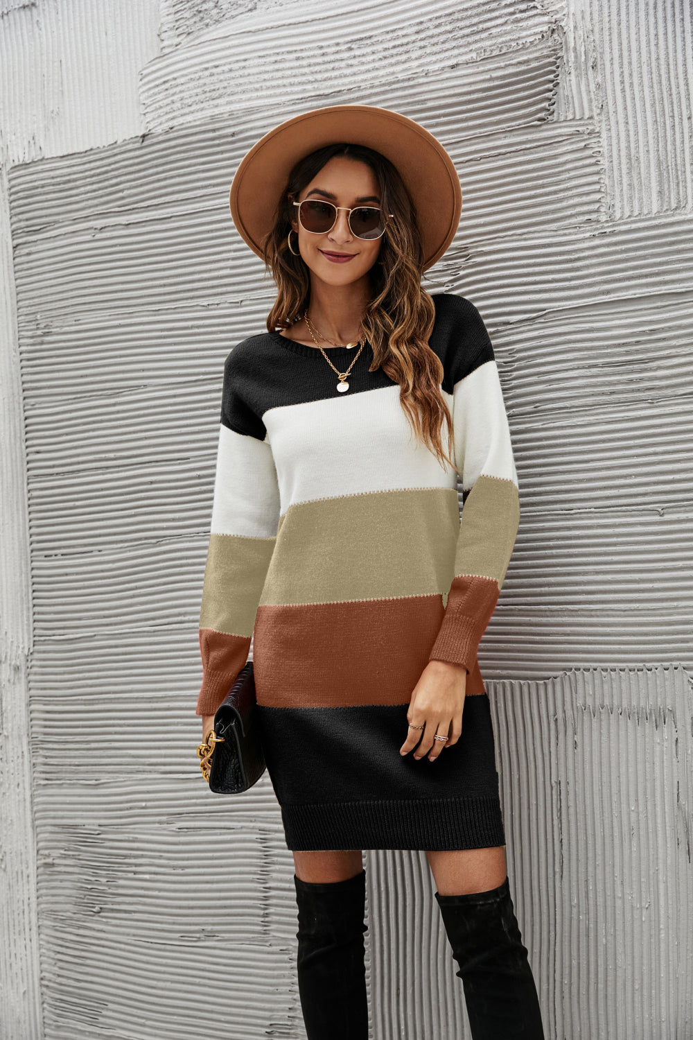 woven right striped sweater dress