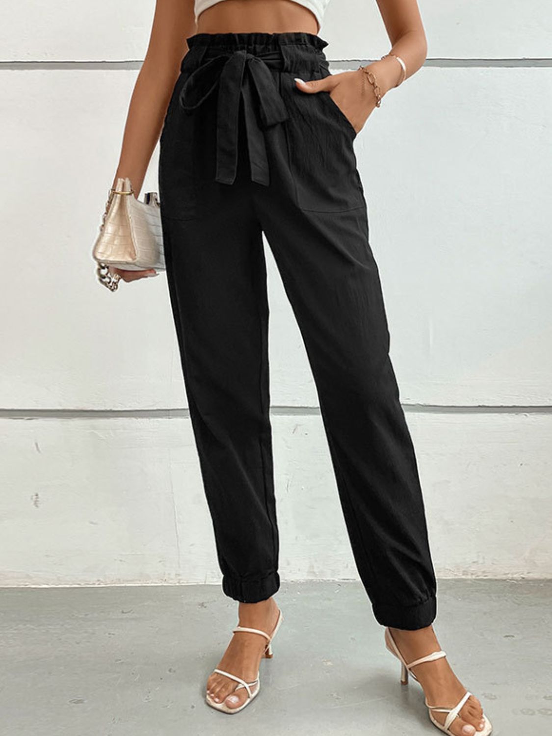 tie front long pants