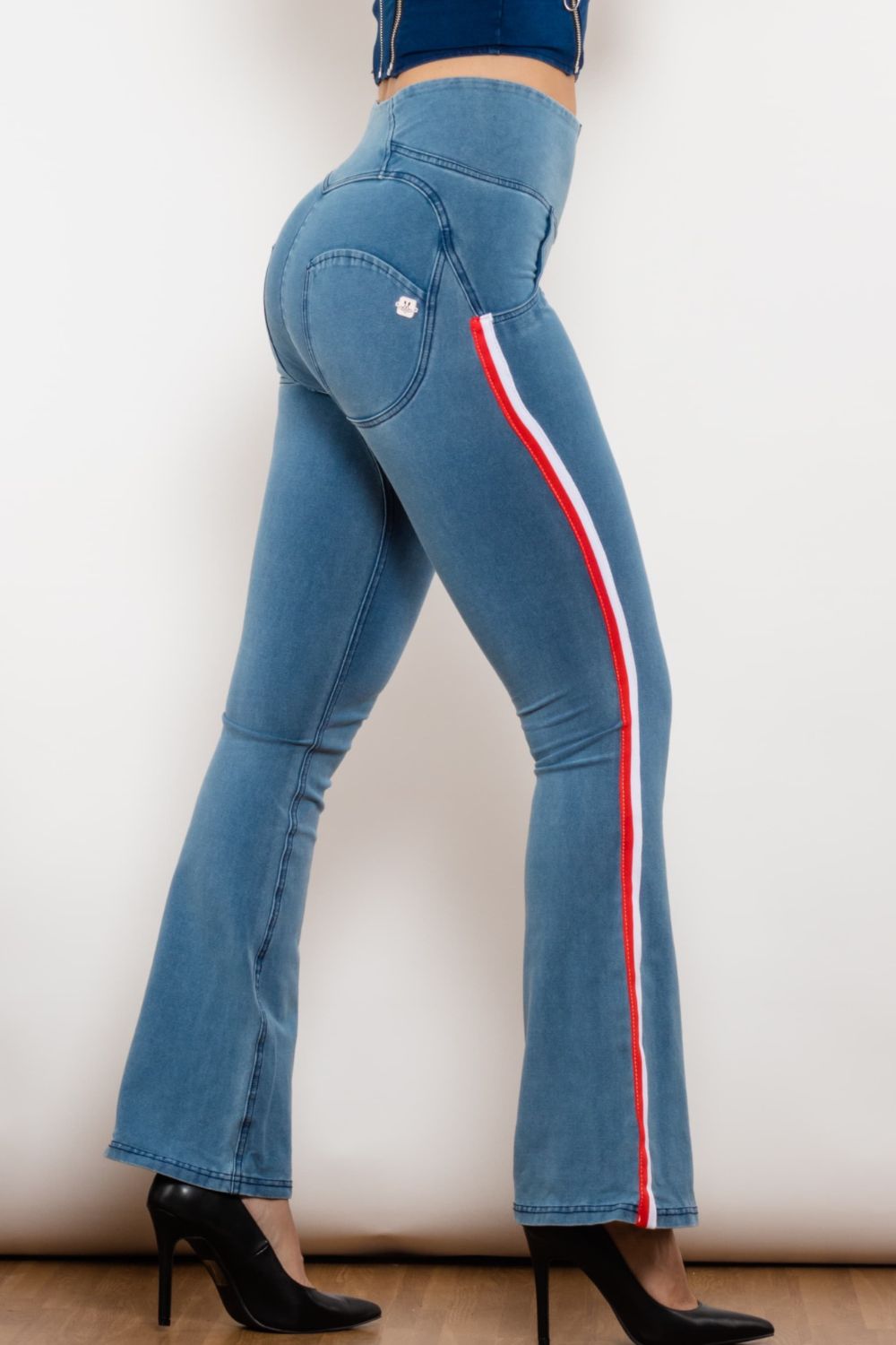 side stripe zip closure bootcut jeans