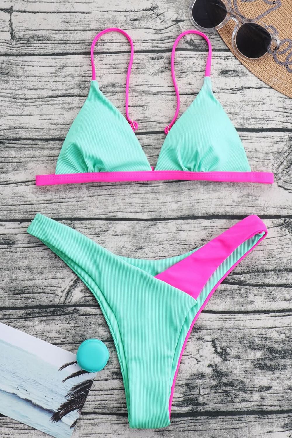 contrast ribbed bikini set