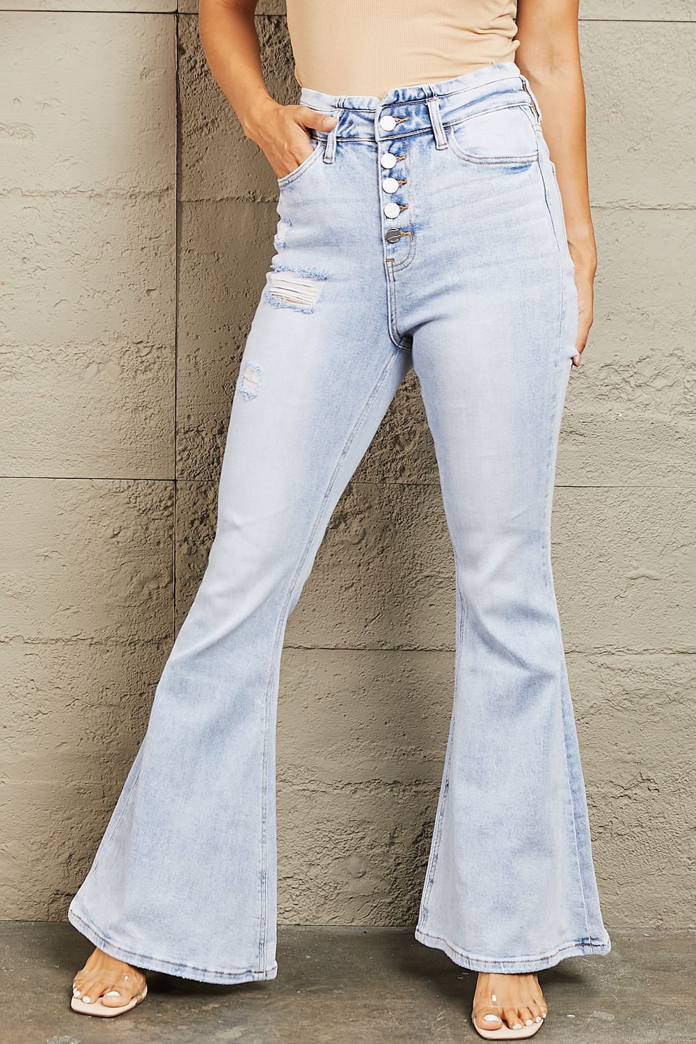 bayeas high waisted button fly flare jeans