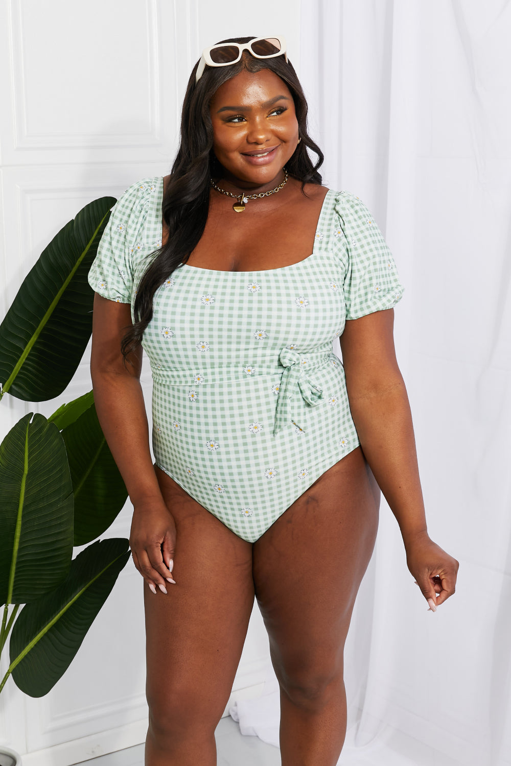 marina west swim salty air puff sleeve one-piece in sage