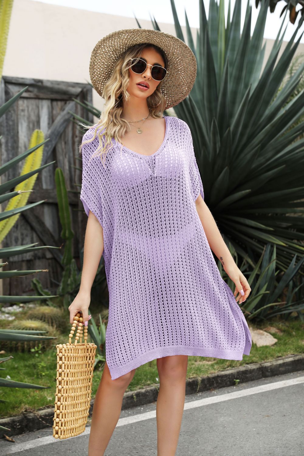 openwork side slit cover-up dress