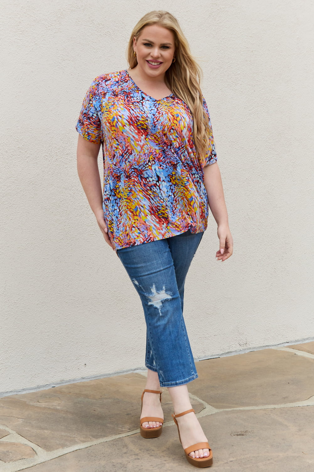 be stage full size printed dolman flowy top