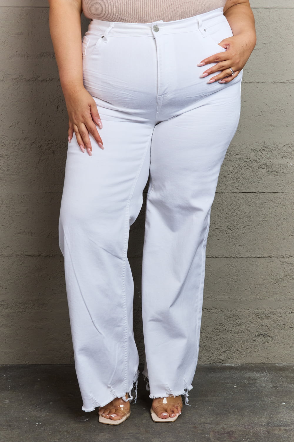 risen raelene full size high waist wide leg jeans in white