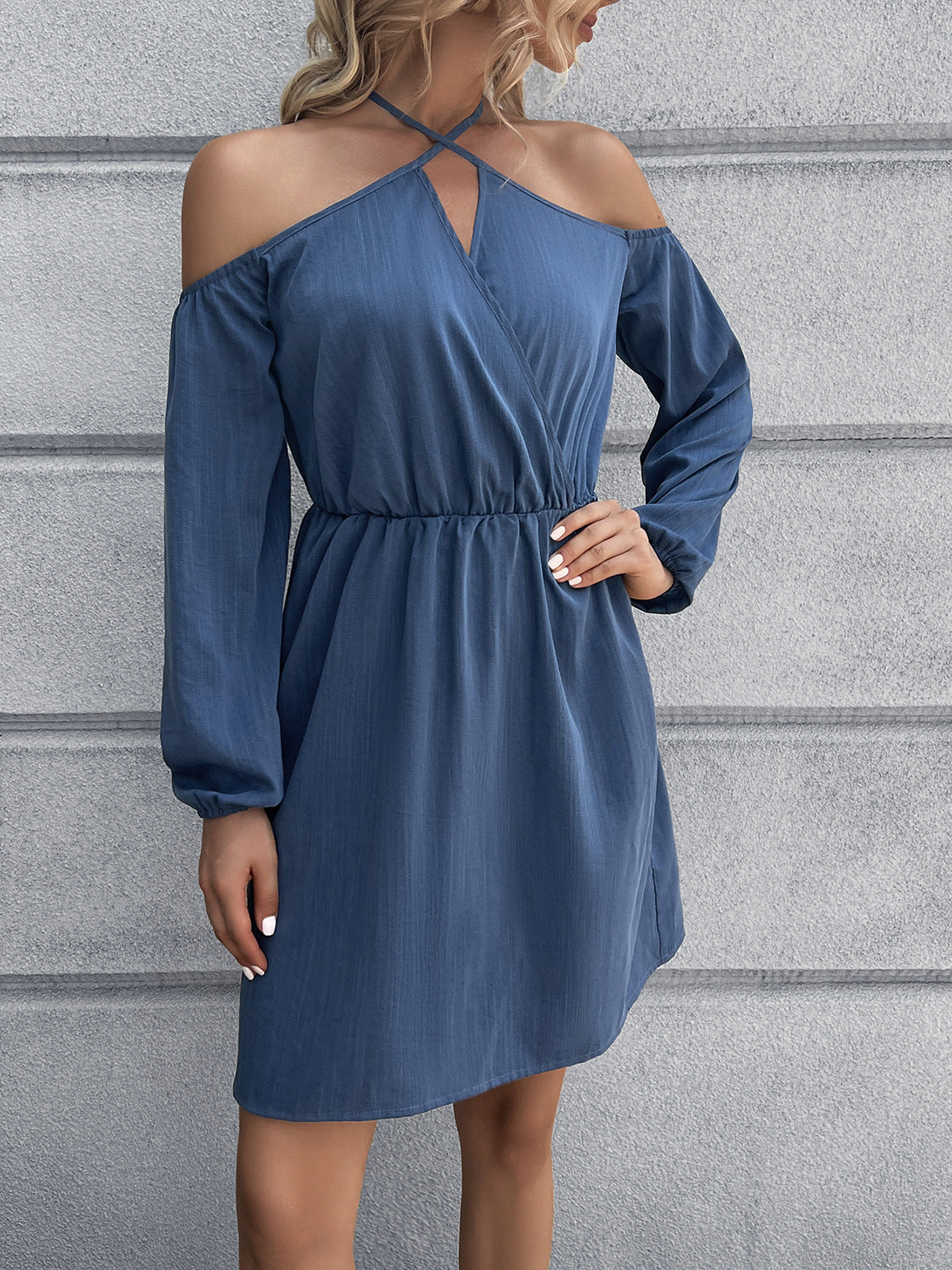 cold-shoulder crisscross mini dress