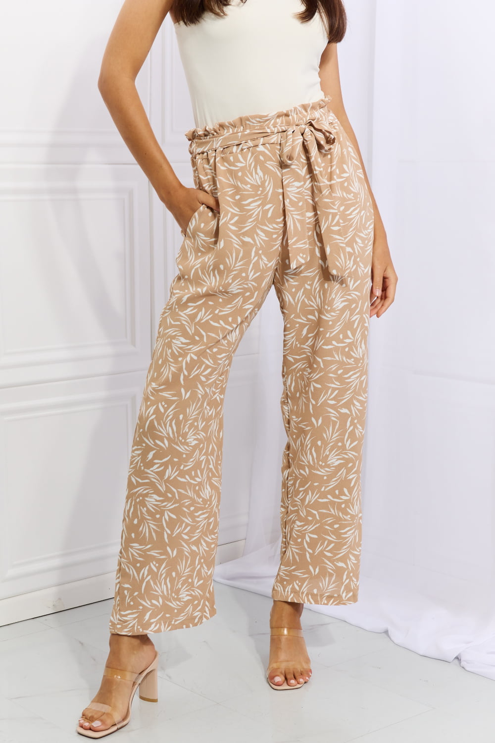 heimish right angle full size geometric printed pants in tan