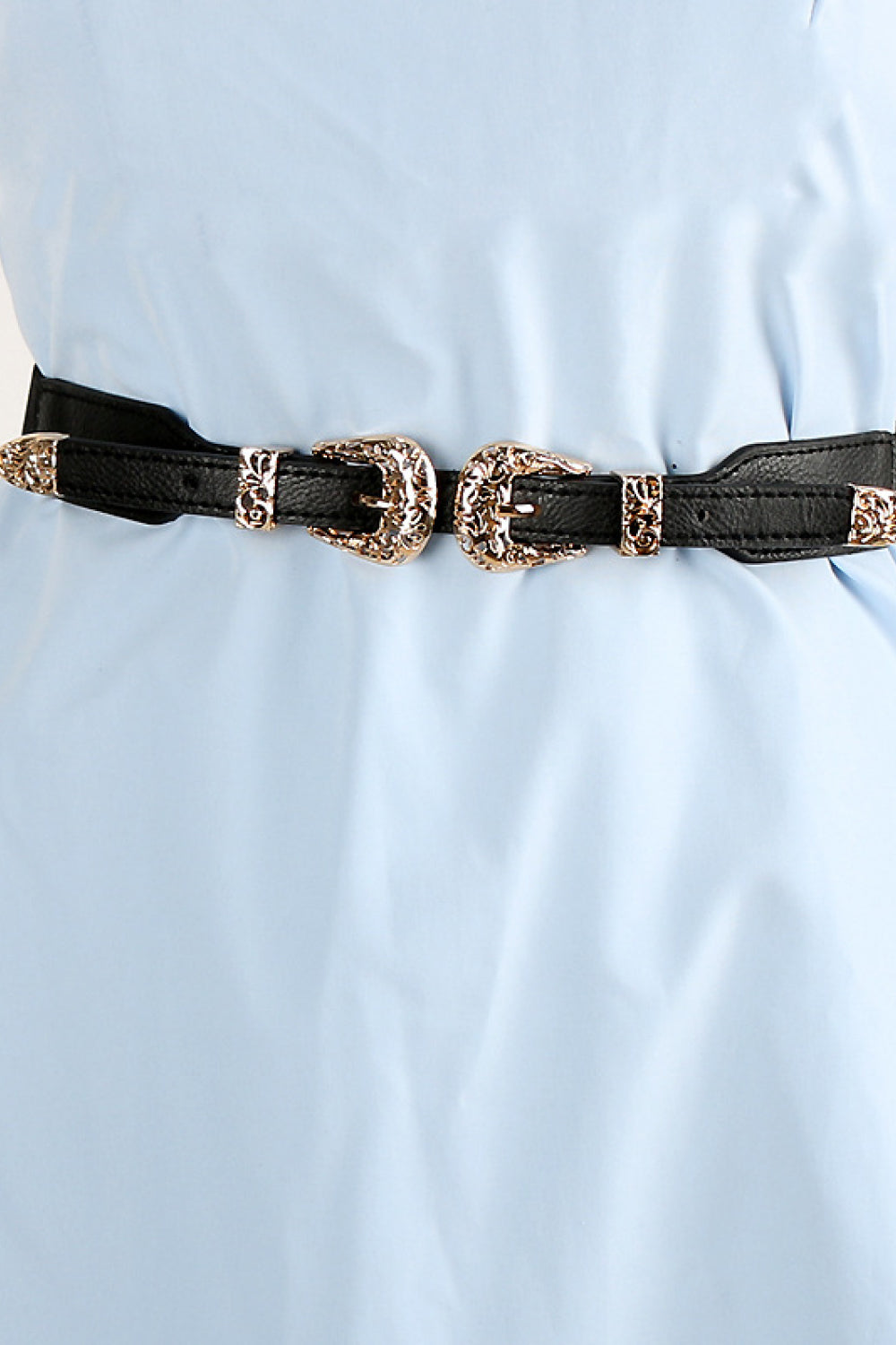 double buckle pu leather belt