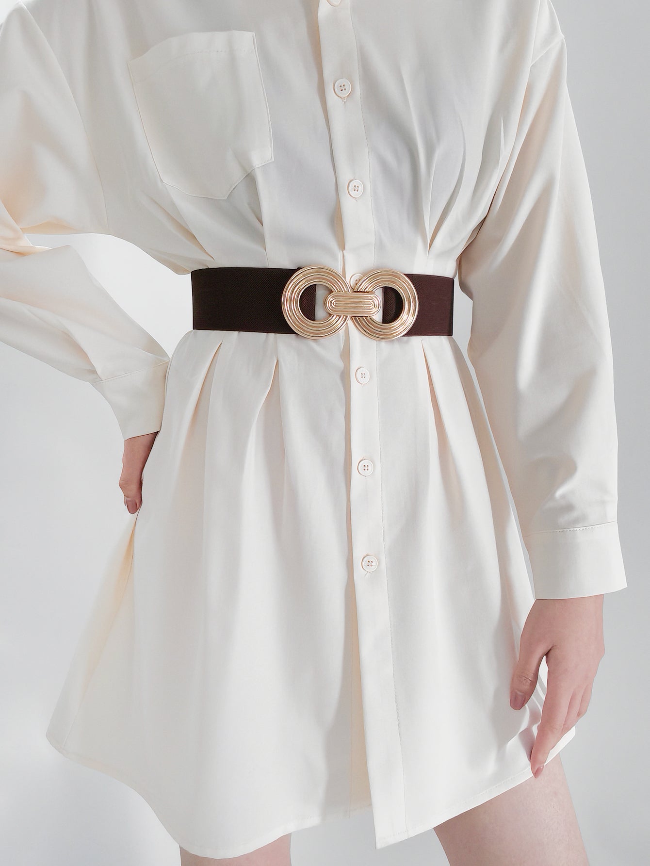 geometric buckle elastic wide belt