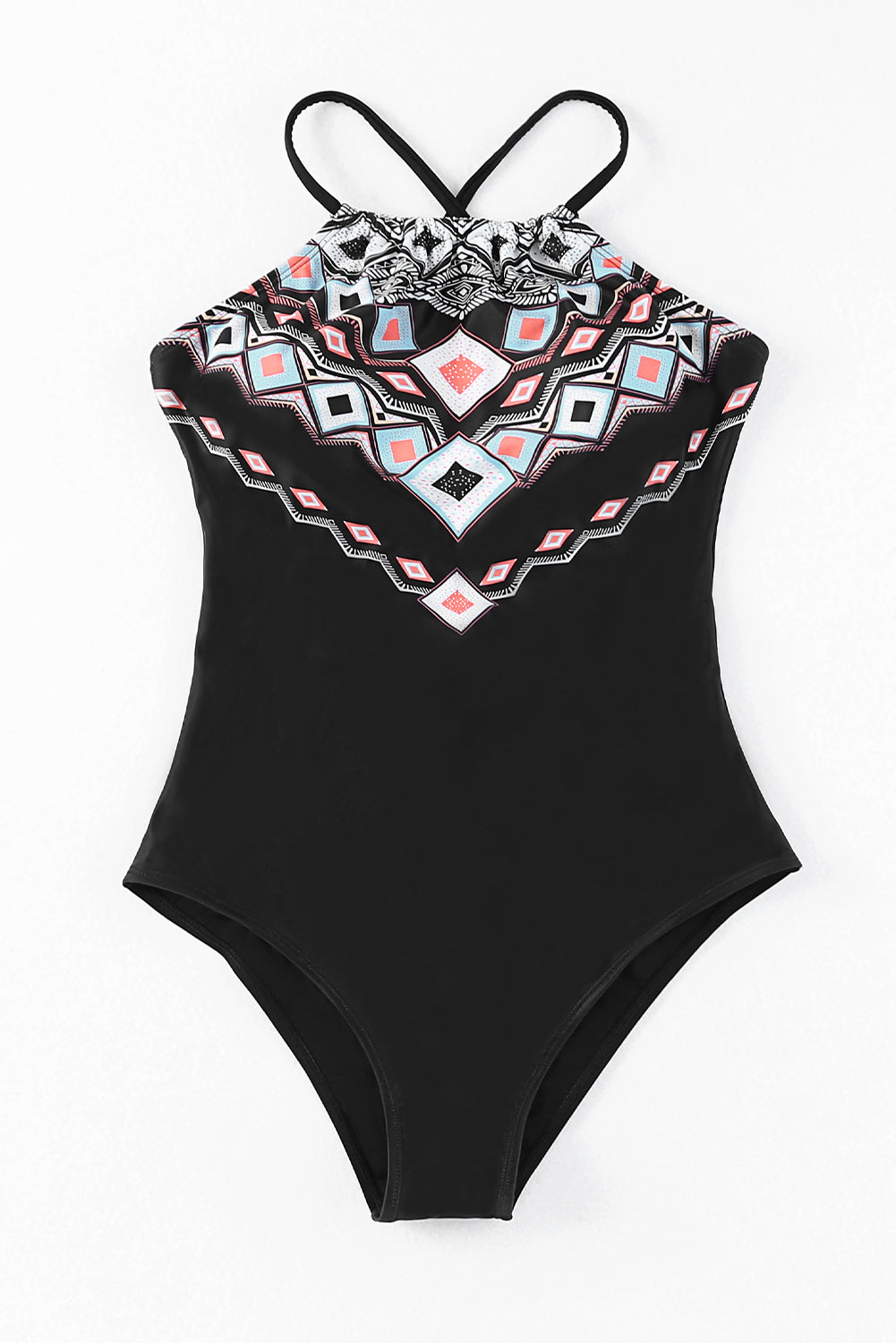 geometric print tie back one-piece swimsuit