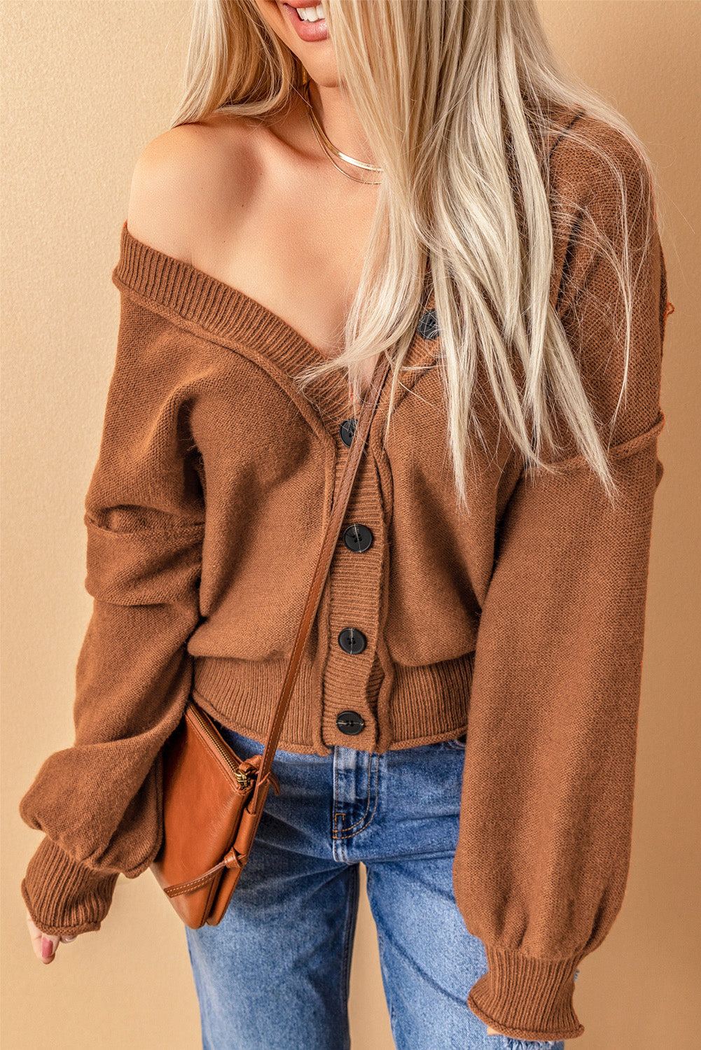 exposed seam button down cardigan