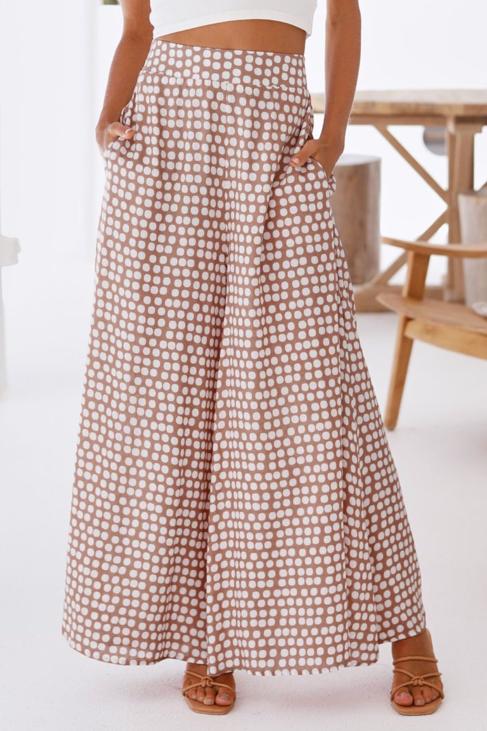 double take polka dot high waist wide leg pants with pockets