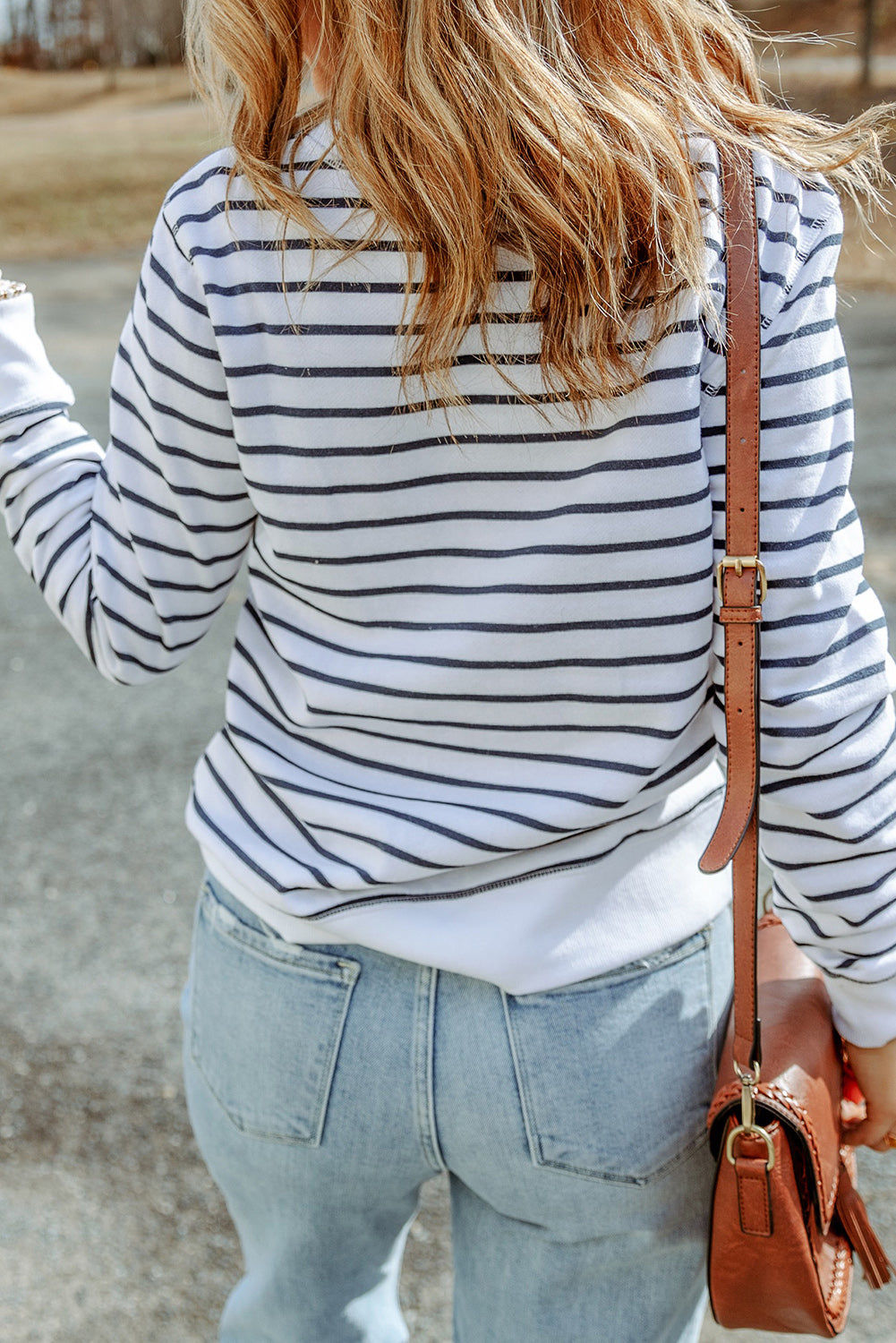 striped long sleeve round neck top