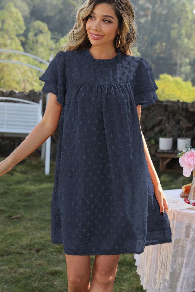 swiss dot round neck flutter sleeve dress