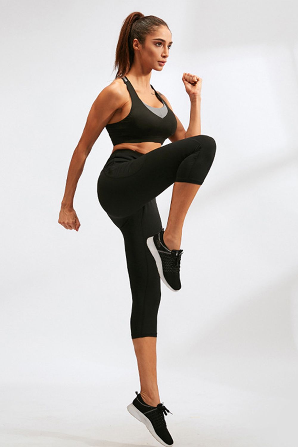 slim fit wide waistband active leggings with pockets