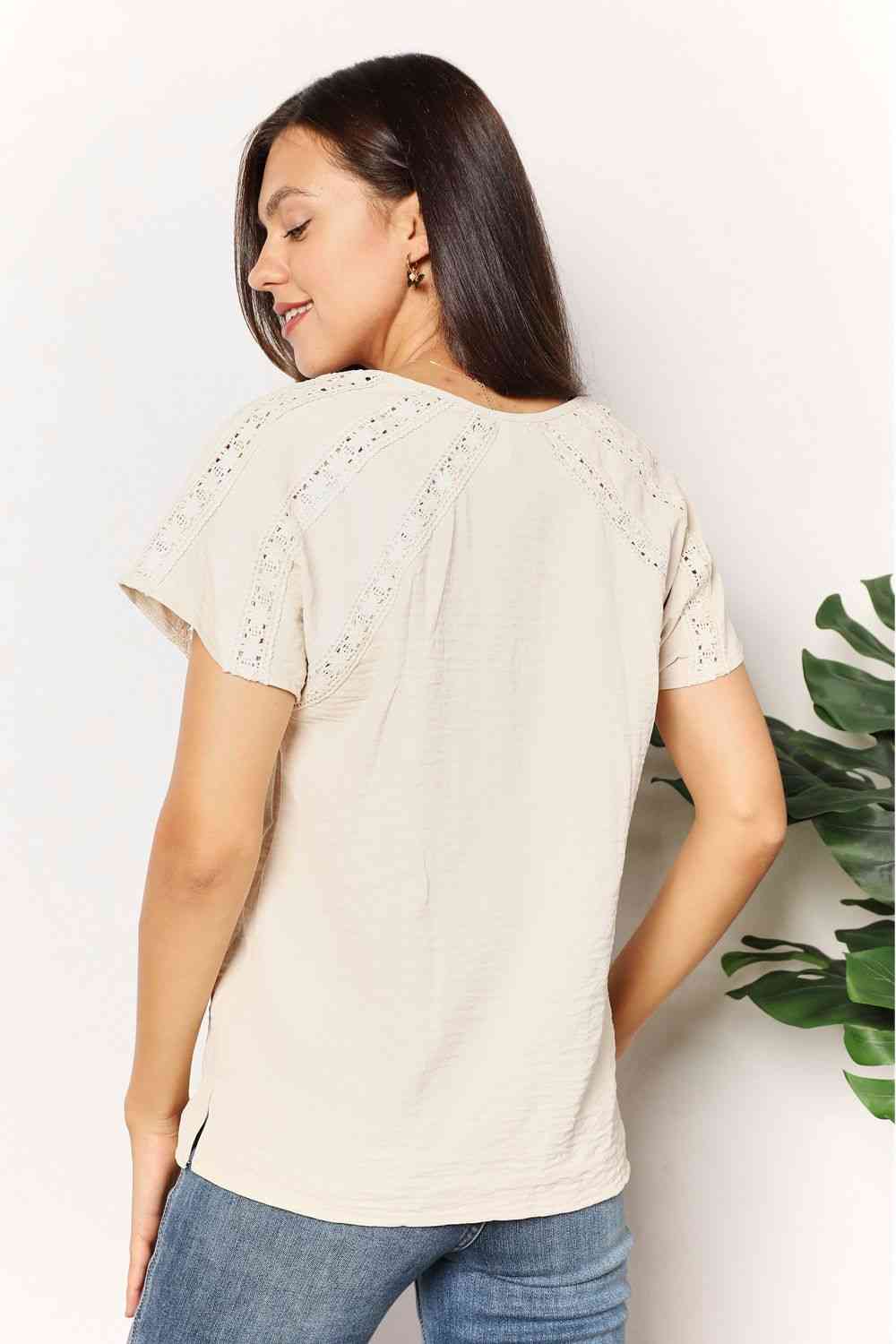 double take crochet buttoned short sleeves top