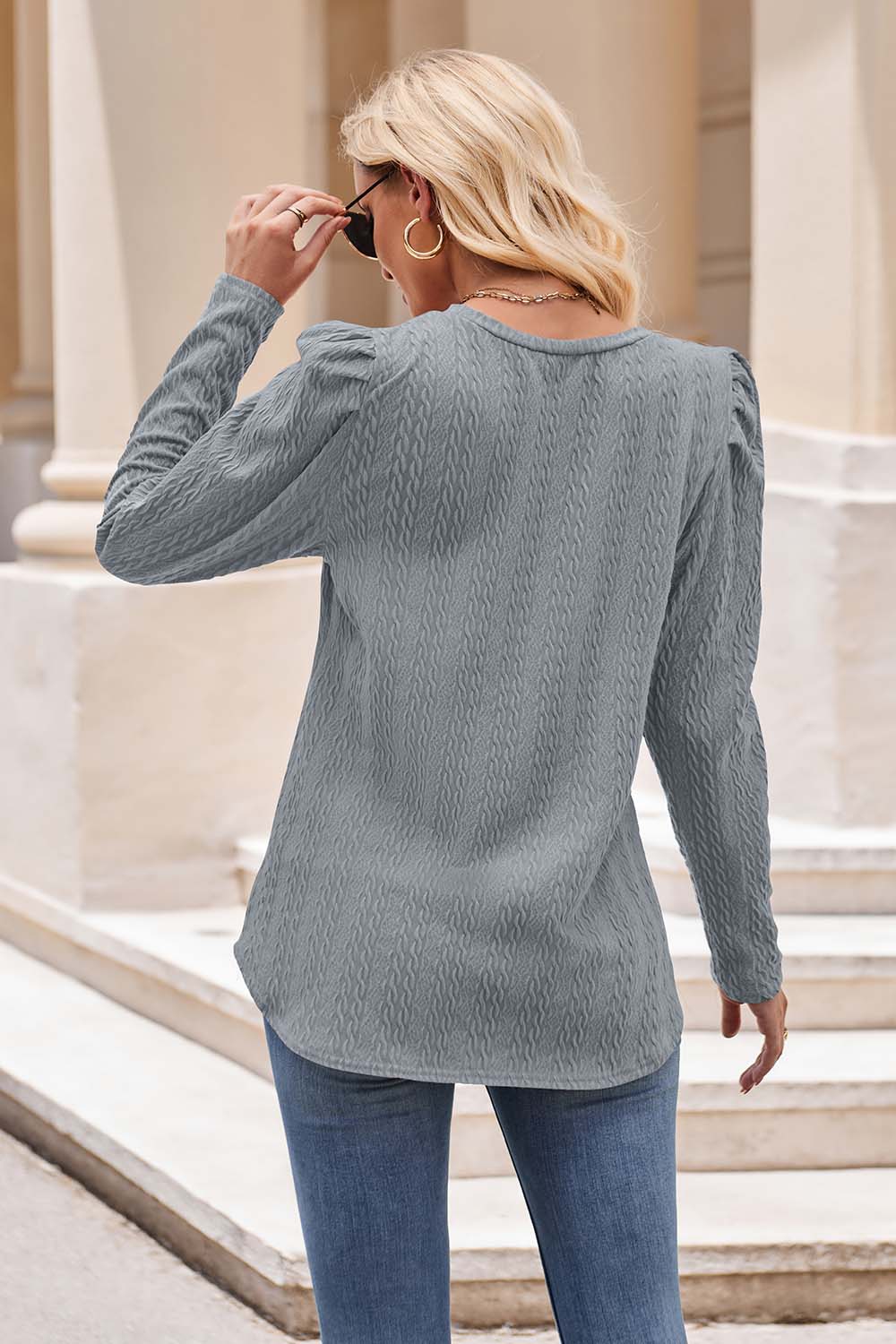 round neck puff sleeve blouse