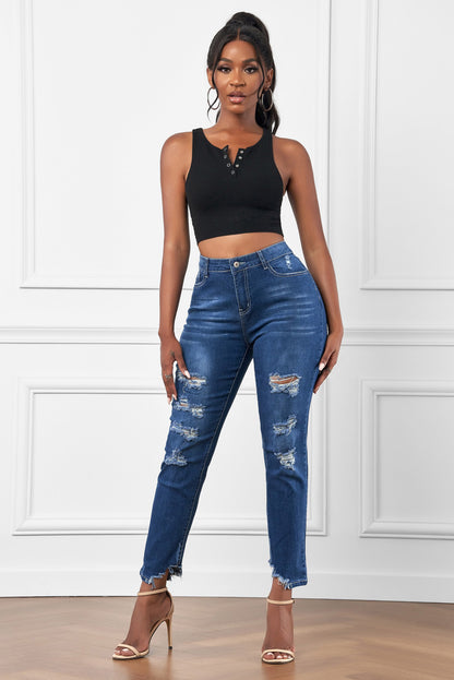 Baeful High-Rise Distressed Hem Detail Jeans