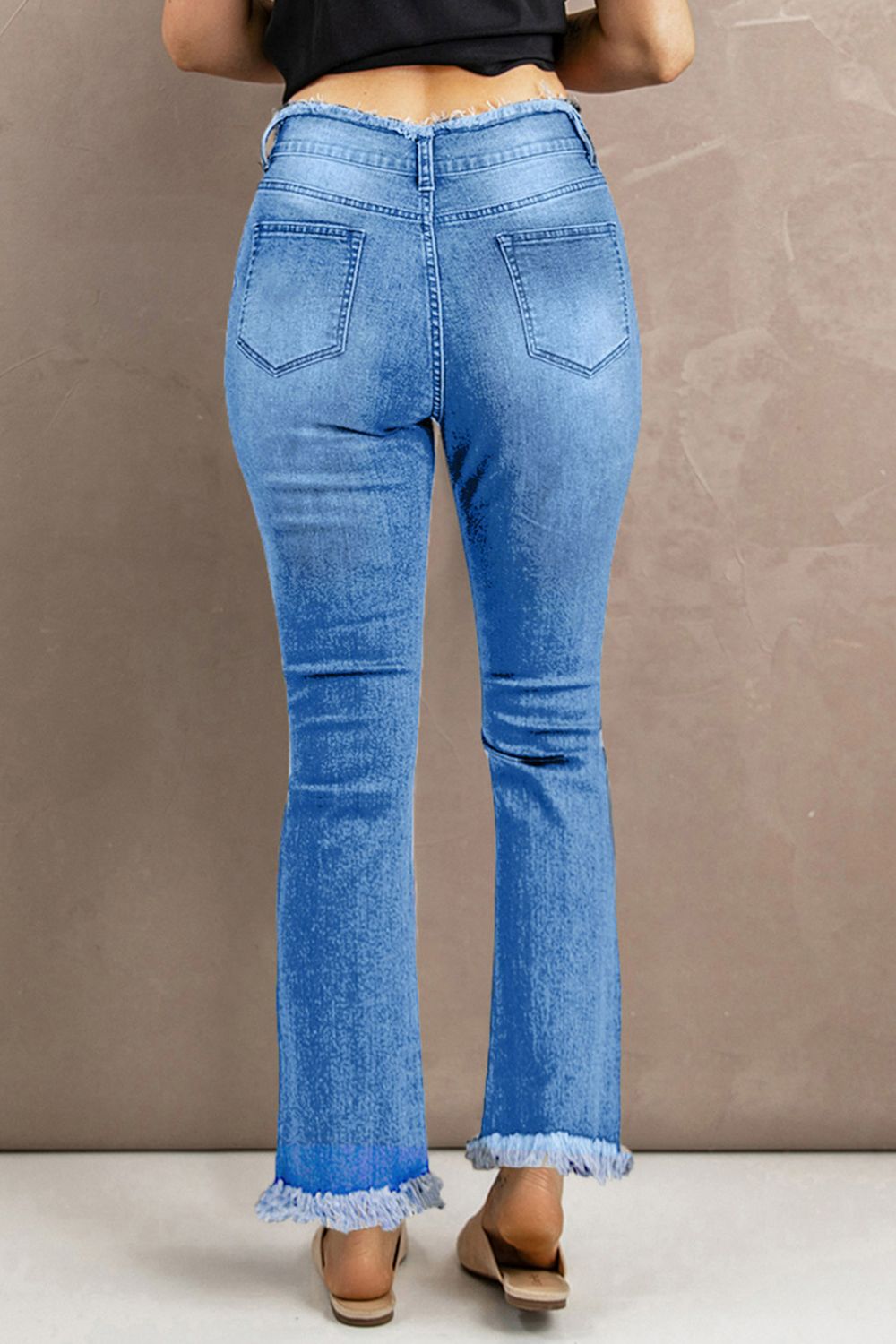 baeful high waist distressed raw hem jeans