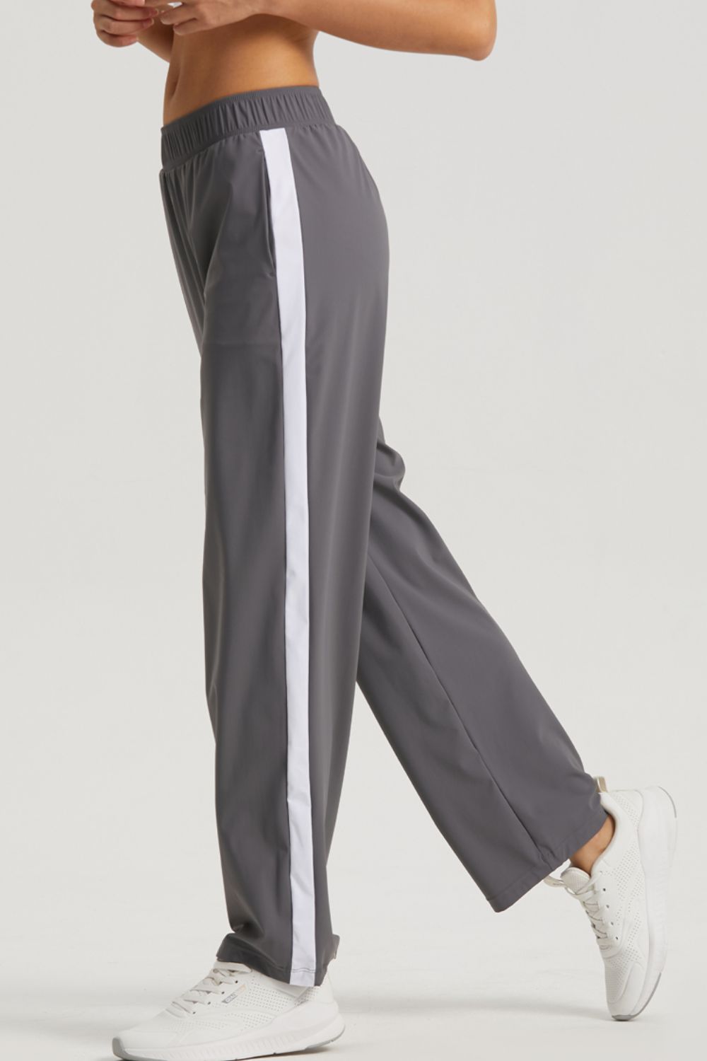 side stripe elastic waist sports pants