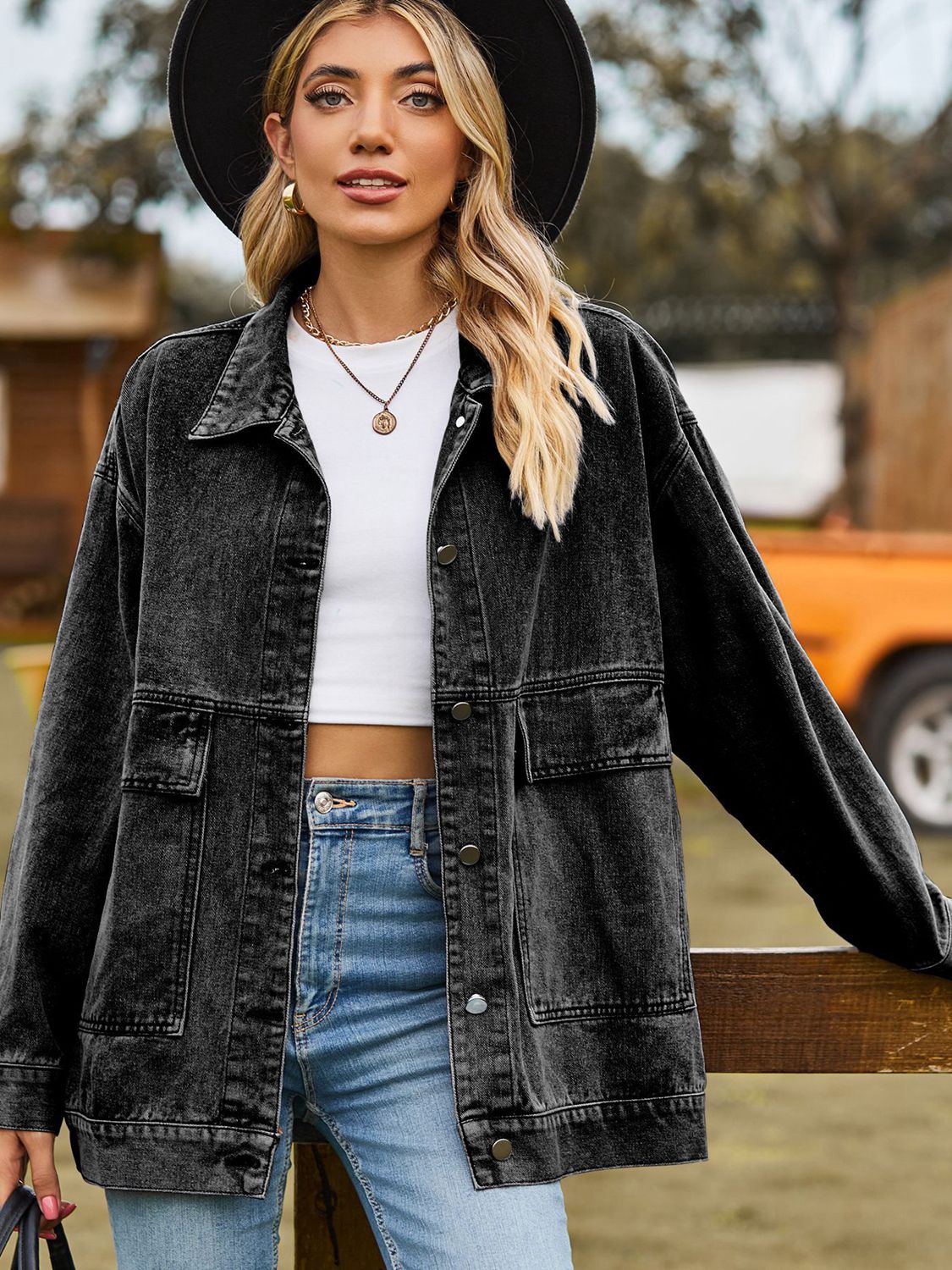 dropped shoulder denim jacket with pockets