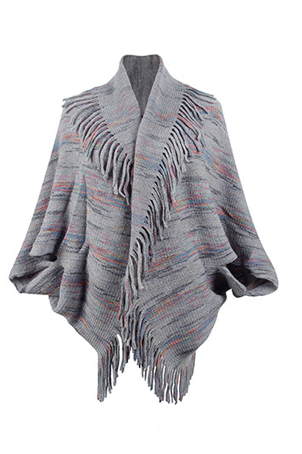 fringe detail printed poncho