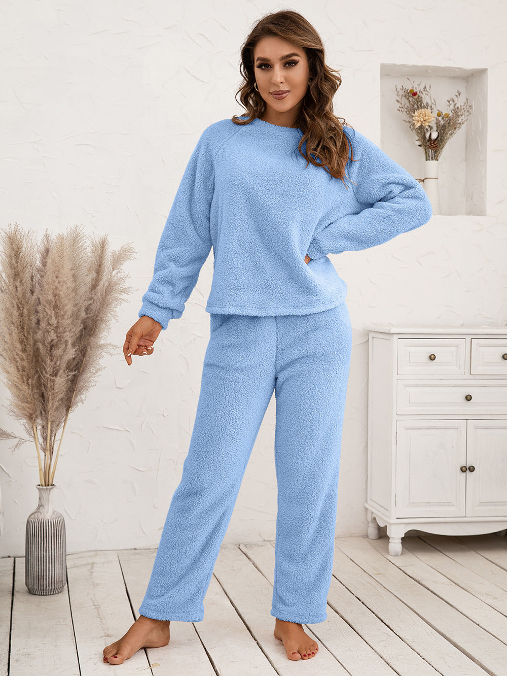 teddy long sleeve top and pants lounge set