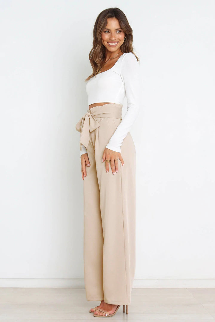 tie front paperbag wide leg pants