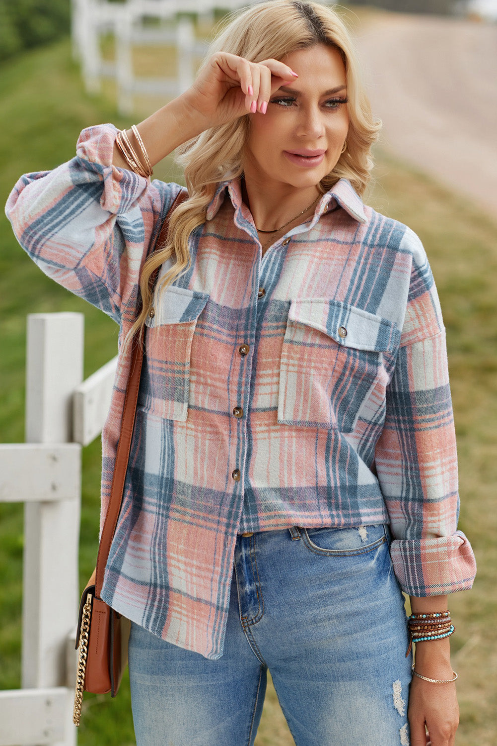 double take plaid dropped shoulder shacket