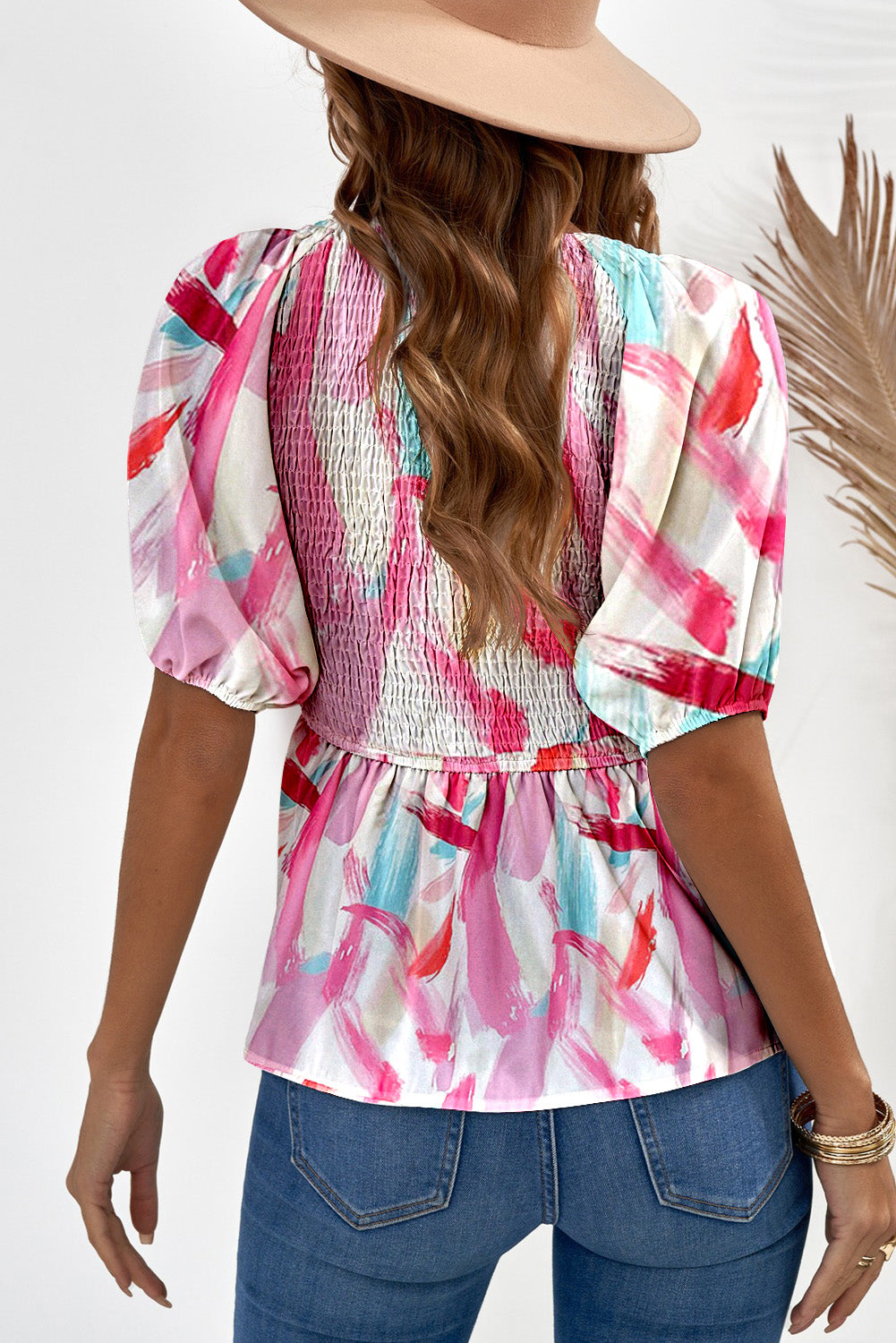printed v-neck babydoll blouse