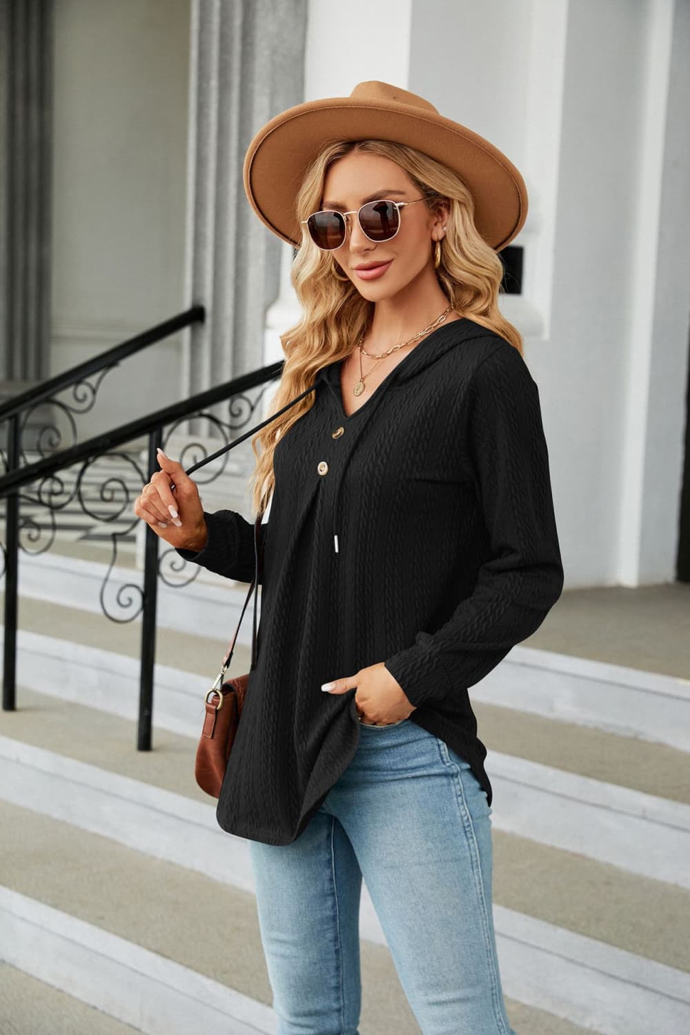 long sleeve hooded blouse