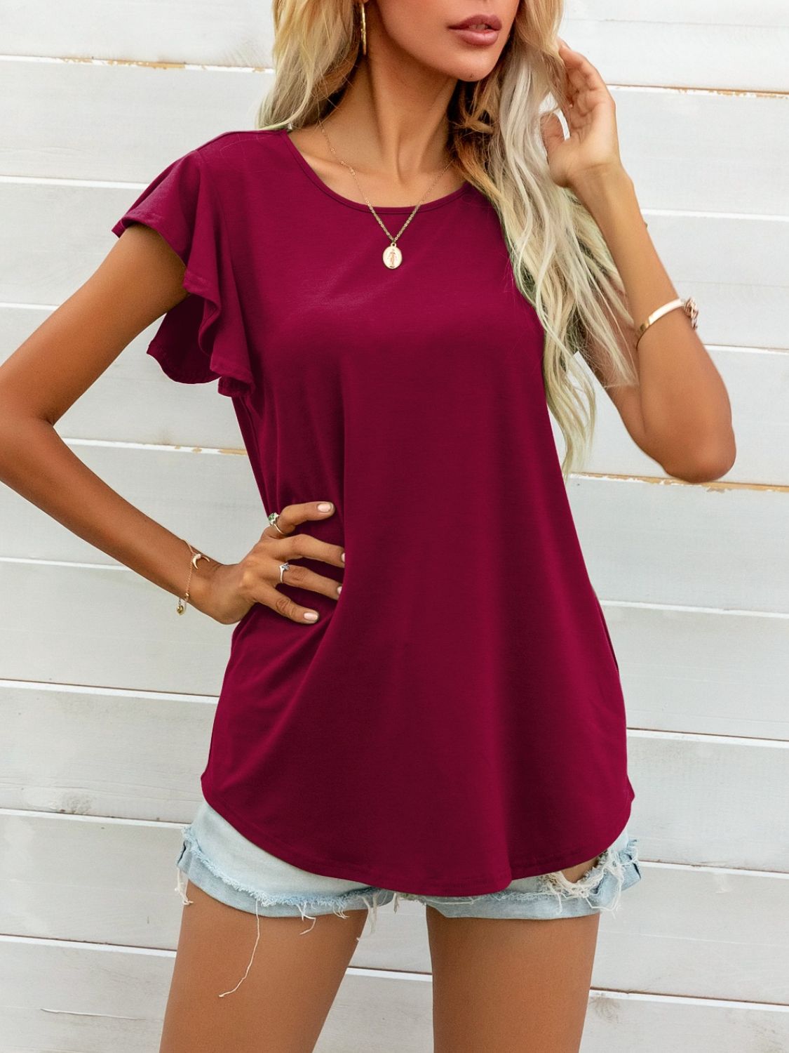 round neck butterfly sleeve top
