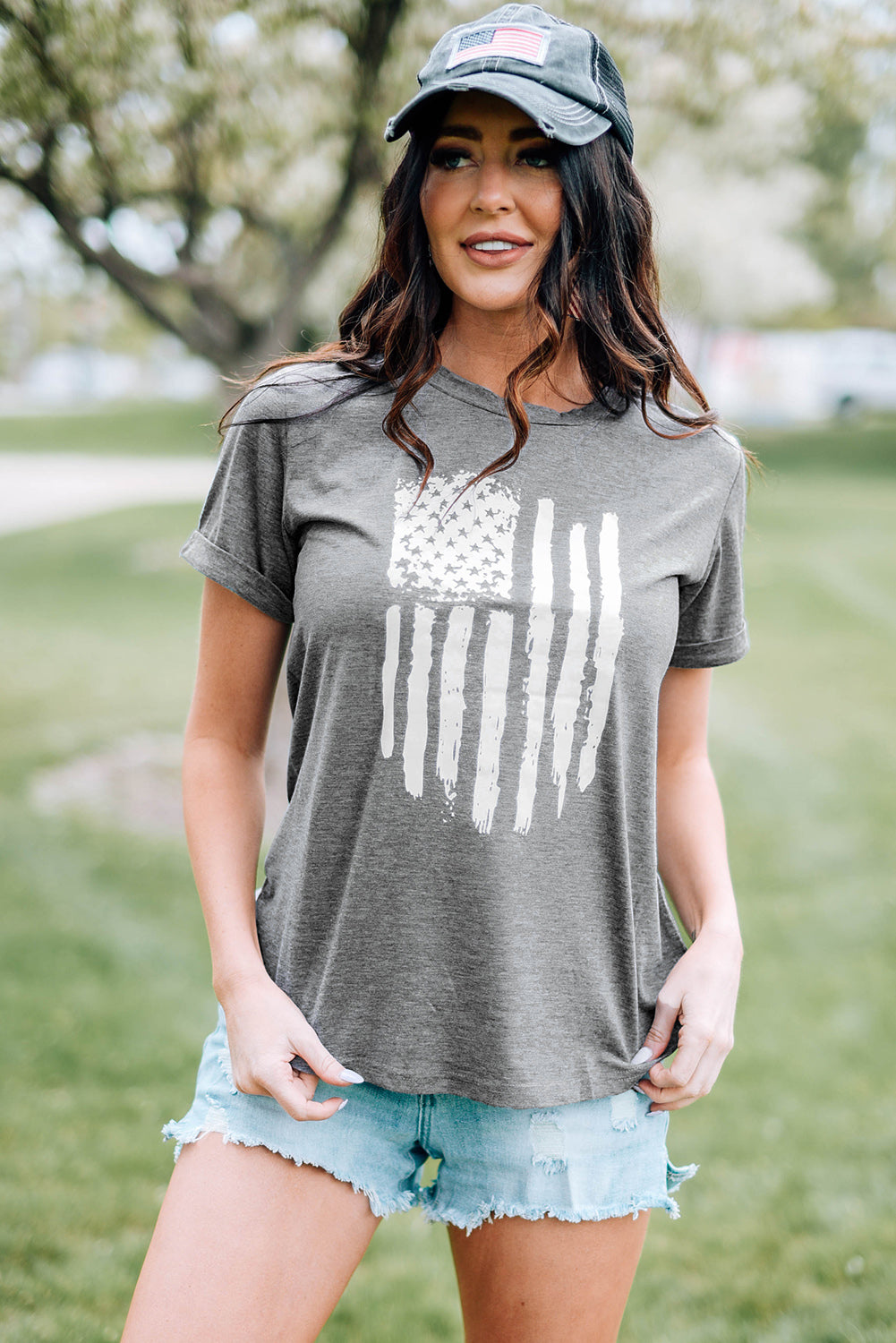 us flag graphic cuffed sleeve tee