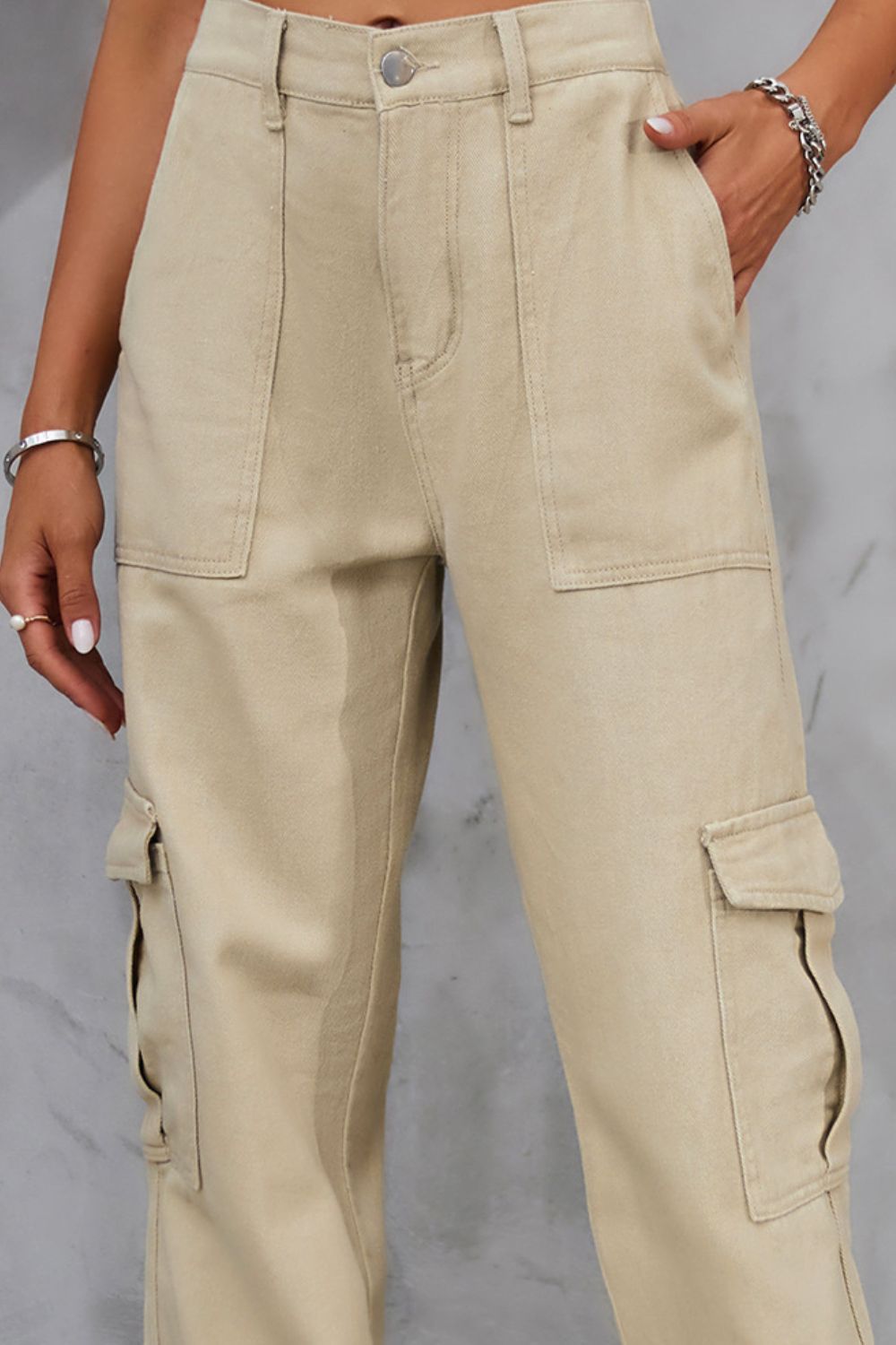 buttoned high waist jeans with pockets