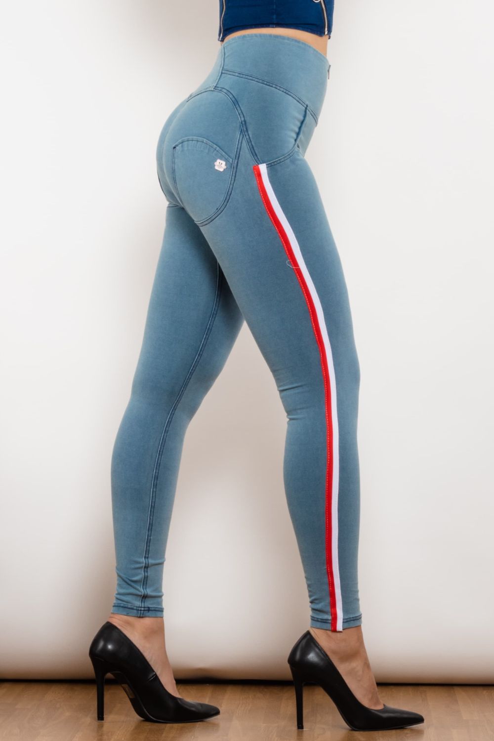 side stripe contrast zip closure skinny jeans