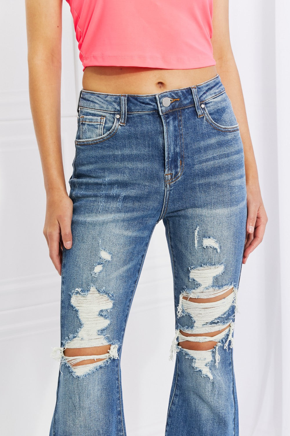 risen full size hazel high rise distressed flare jeans