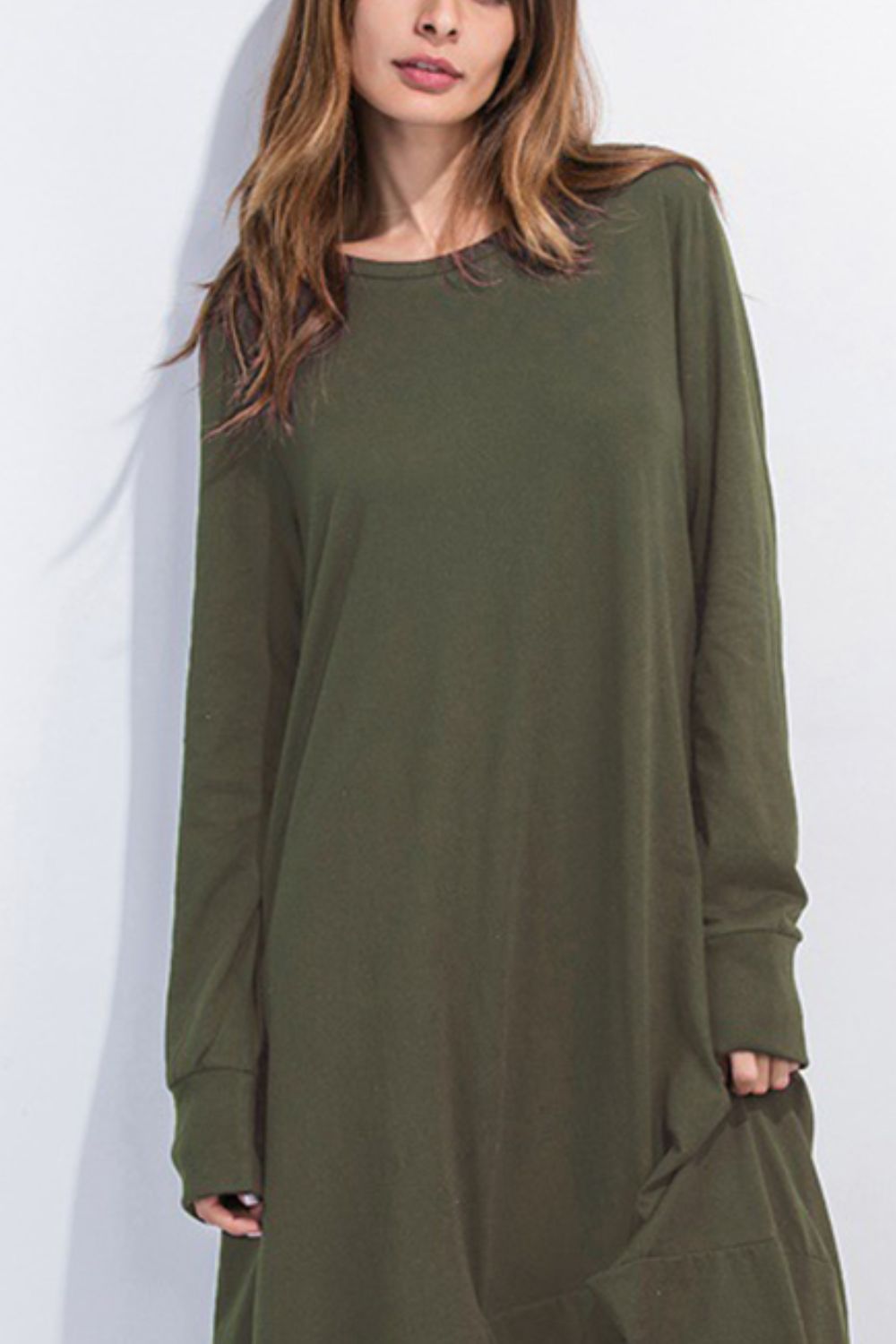 full size round neck long sleeve sweatshirt dress