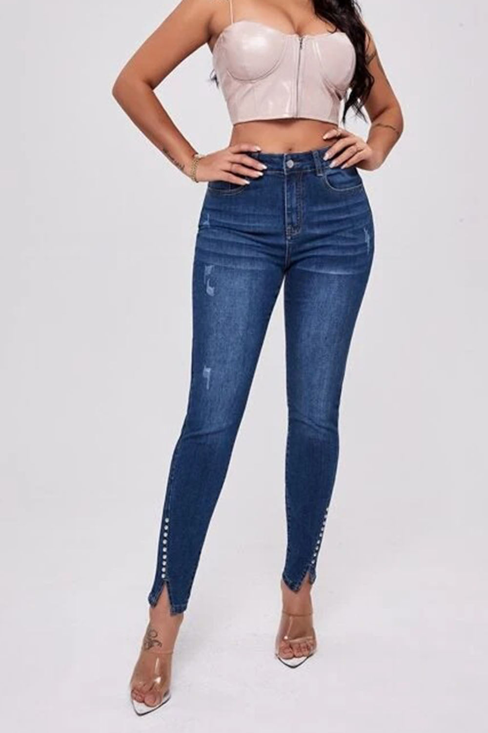 button fly long jeans