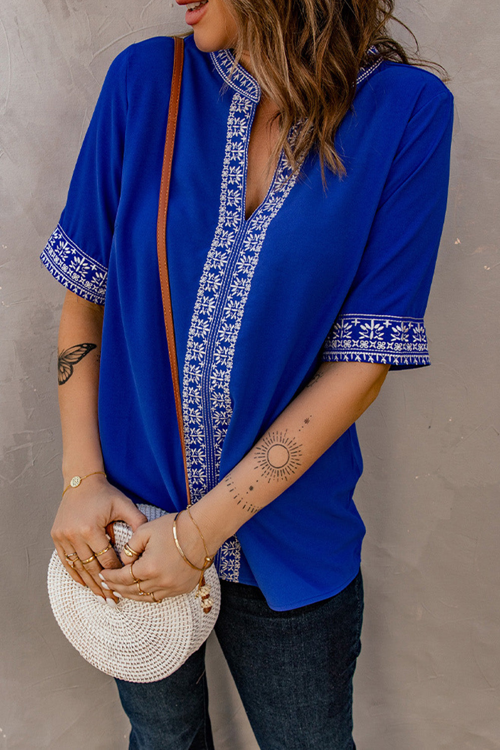 embroidered v-neck top