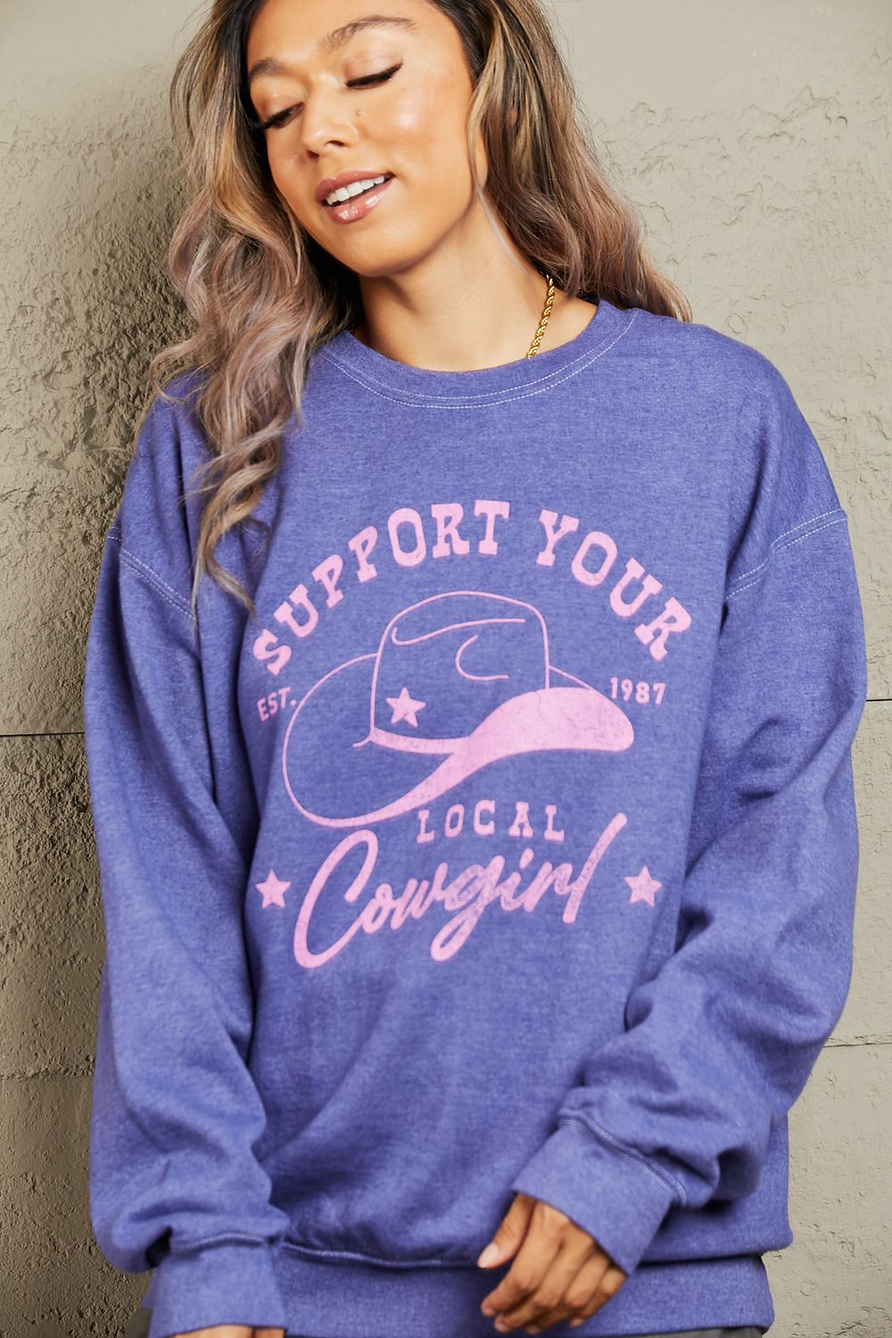 sweet claire "support your local cowgirl" oversized crewneck sweatshirt