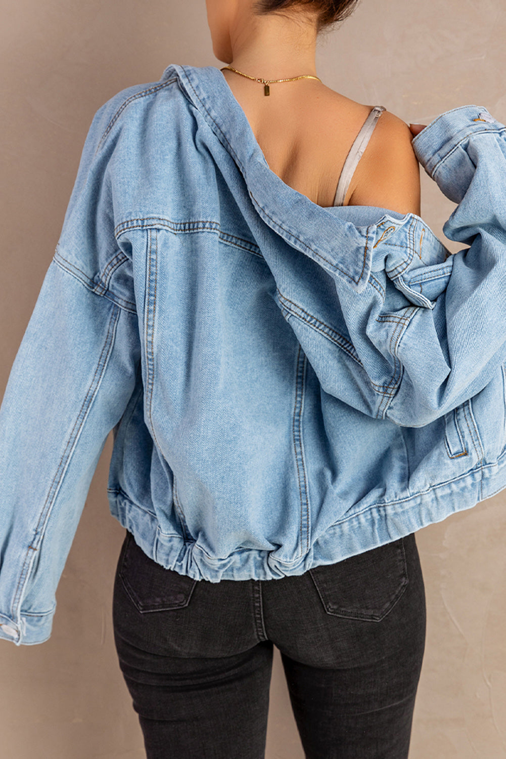 button down dropped shoulder denim jacket