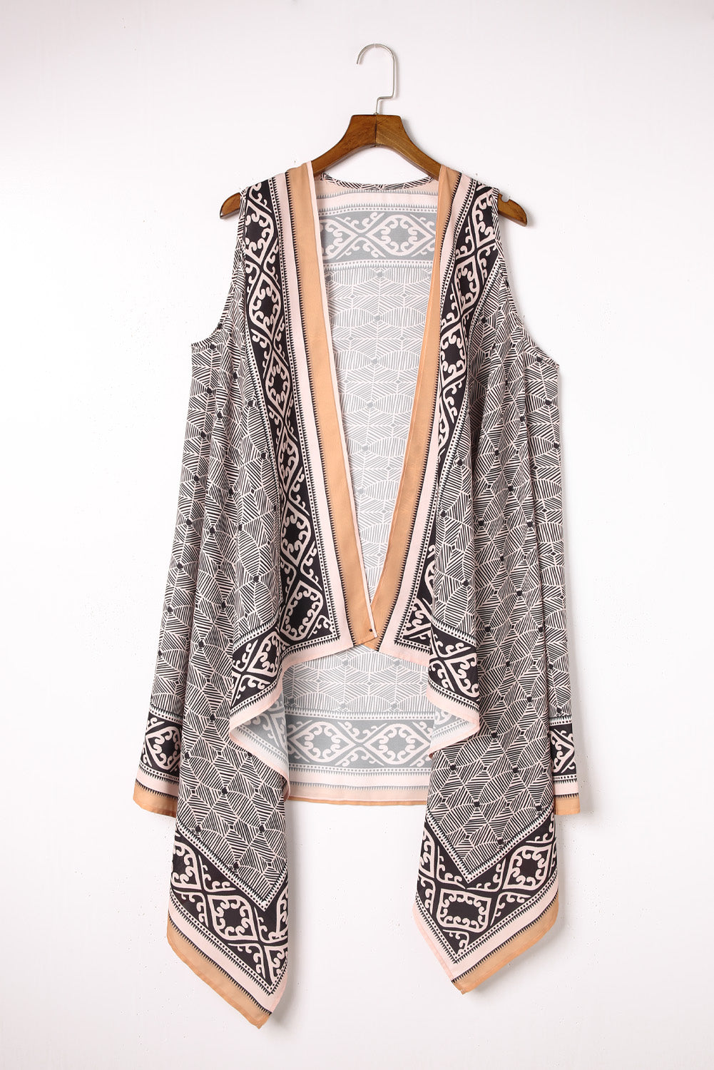 printed open front sleeveless cardigan