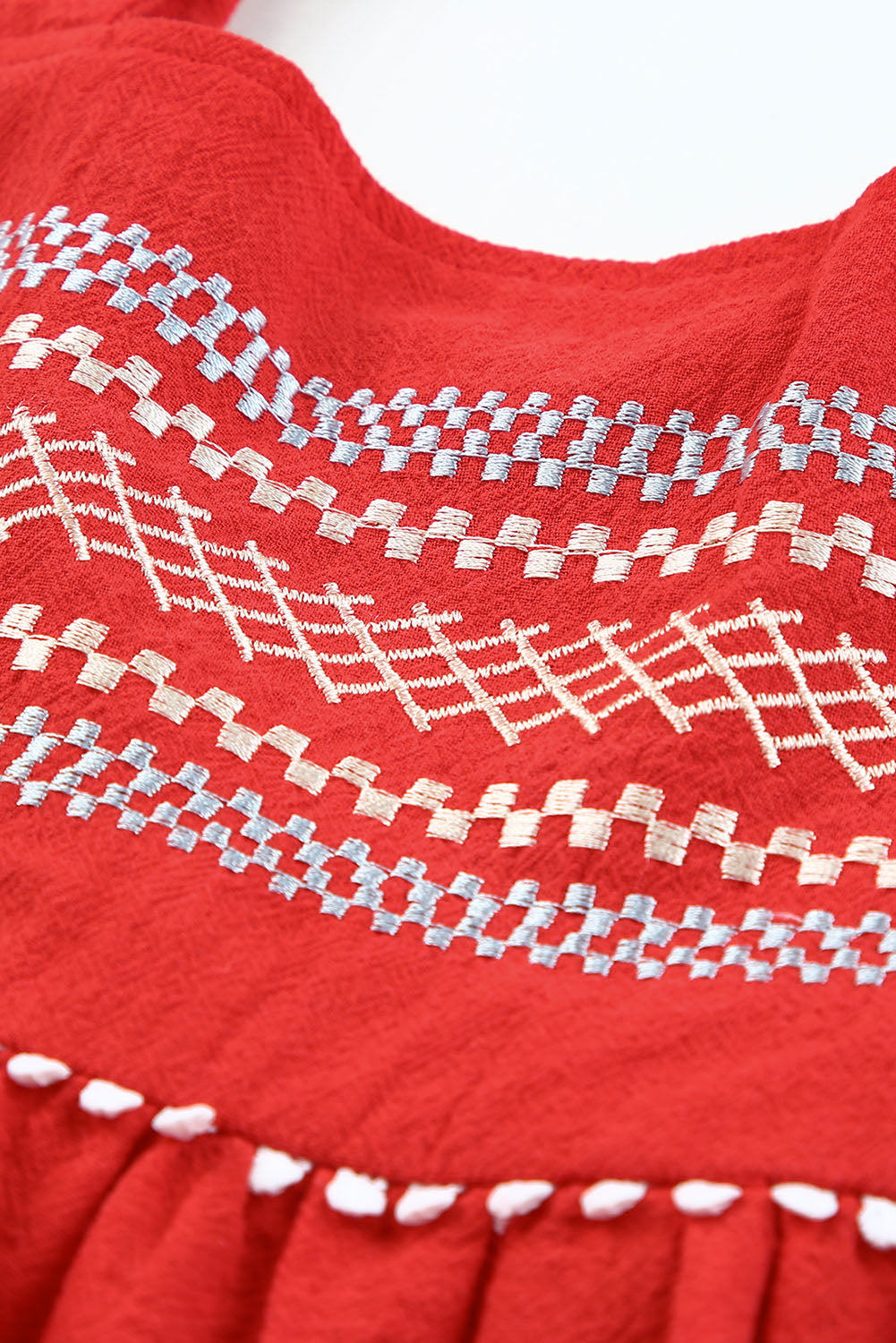 embroidered tie-shoulder babydoll tank