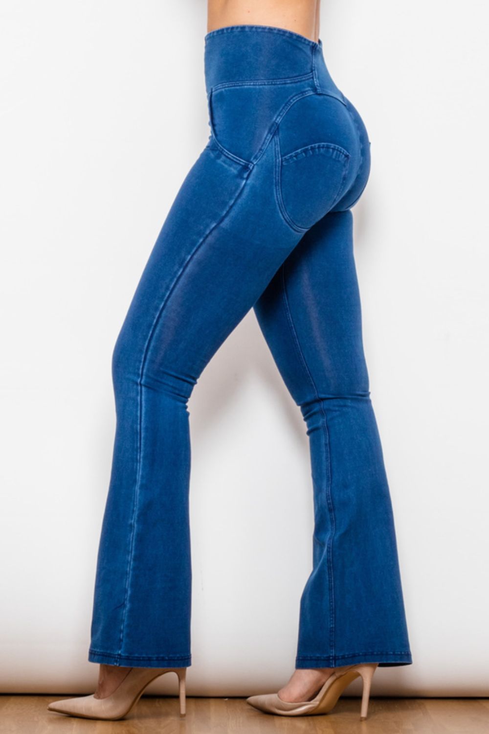 high waist zip detail  flare long jeans