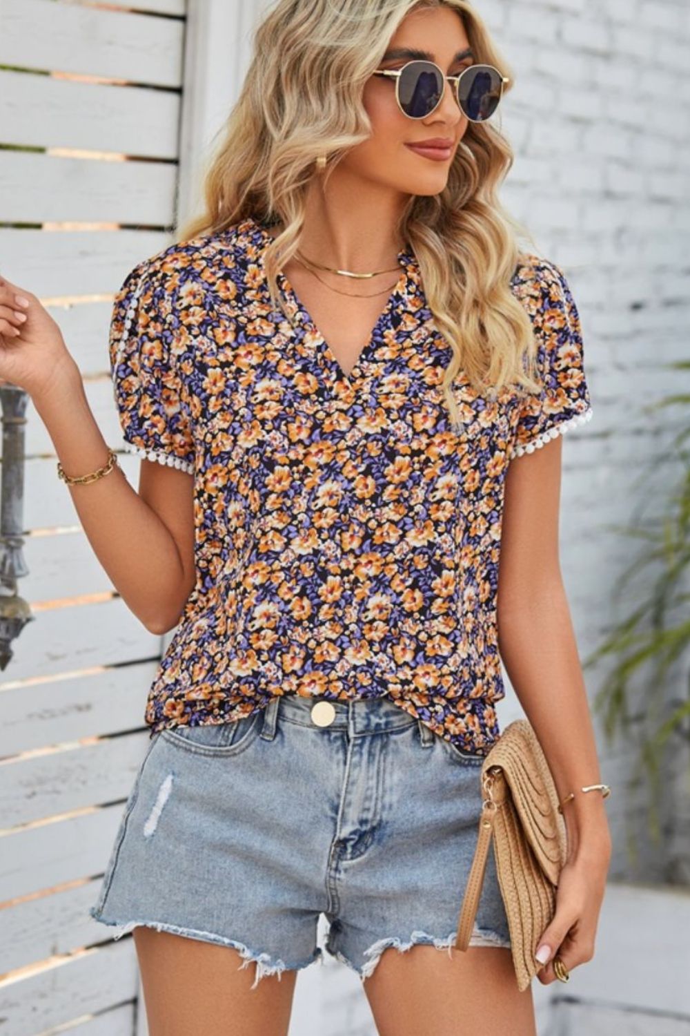 floral notched neck blouse