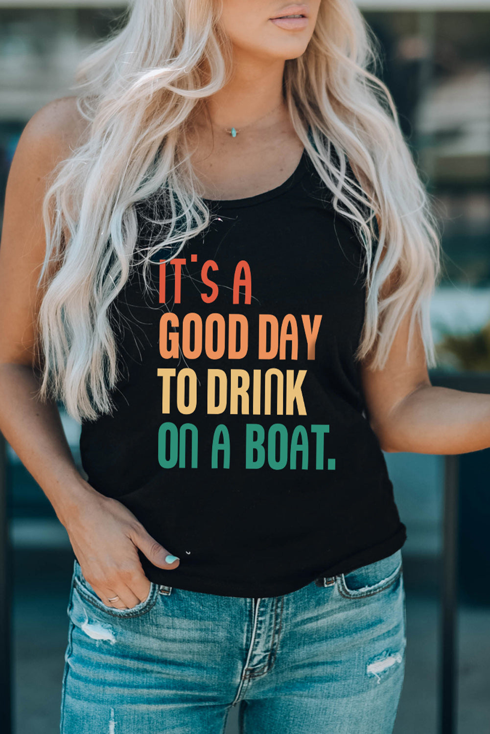slogan graphic scoop neck tank