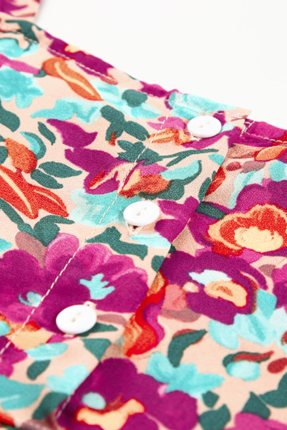 floral buttoned square neck ruffled tank