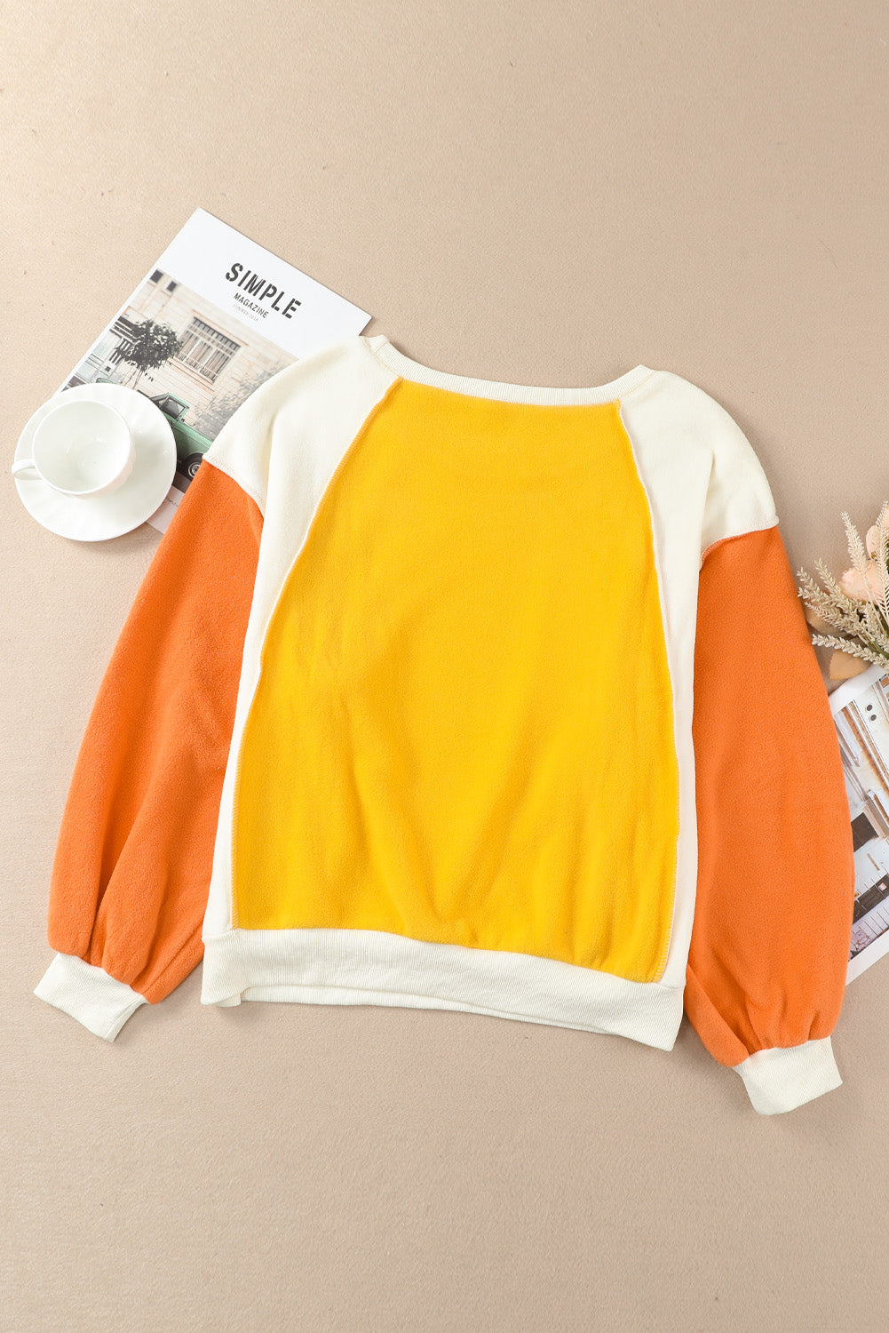round neck dropped shoulder color block sweatshirt