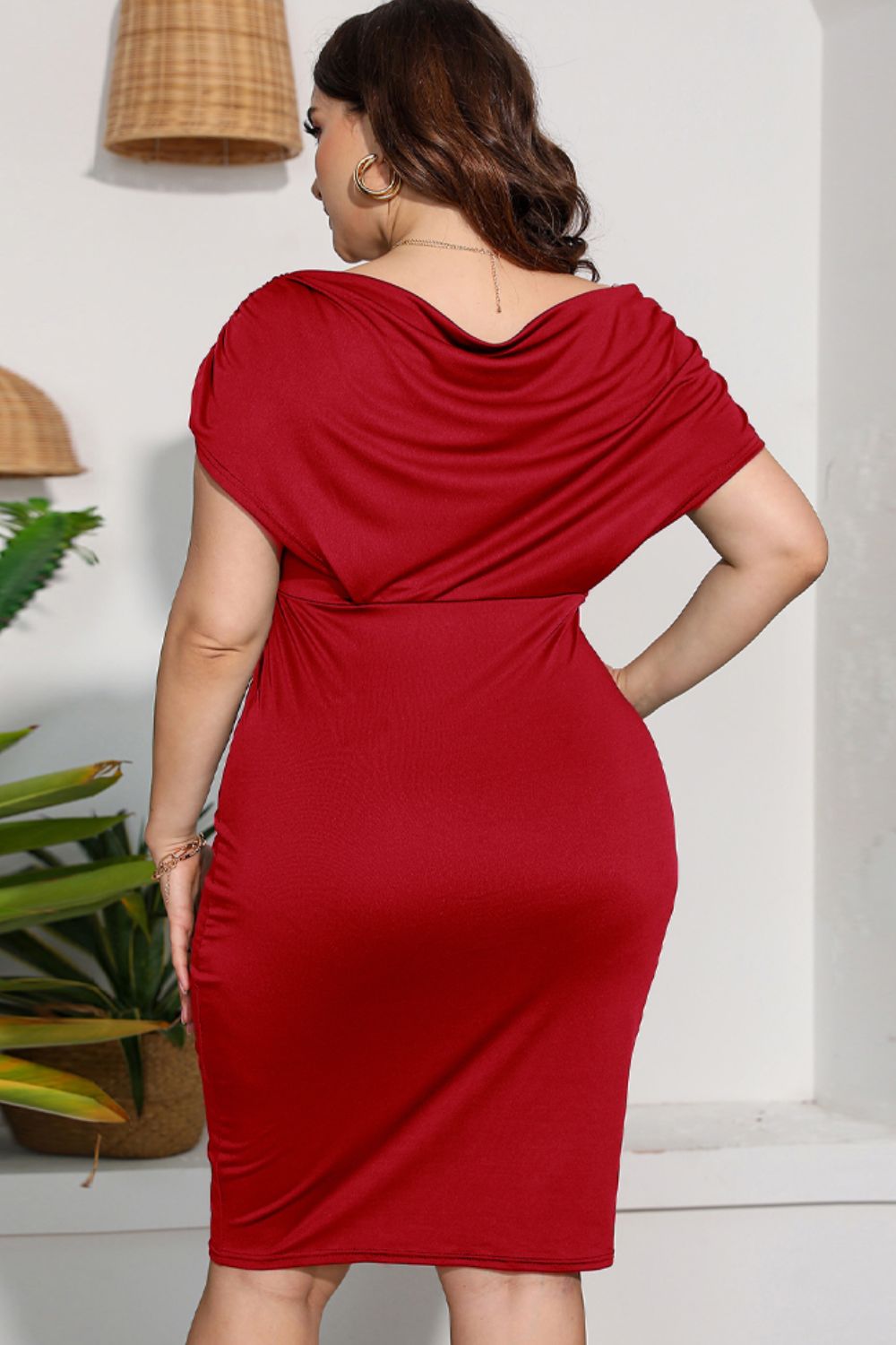 plus size ruched v-neck dress